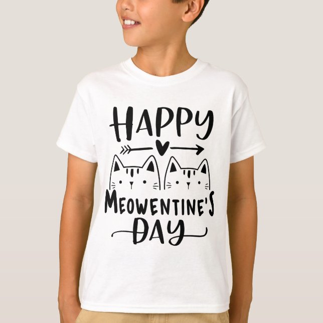 Lycklig Meowentins dag för alla hjärtans dag Katt  T Shirt (Framsida)