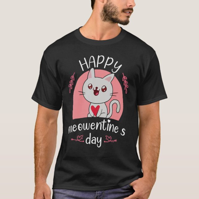 Lycklig Meowentins dag Valentine Cat Cute Kitten T Shirt (Framsida)
