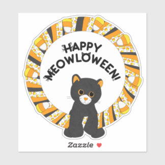 Lycklig Meowloween Black Cat Halloween Candy corn Klistermärken