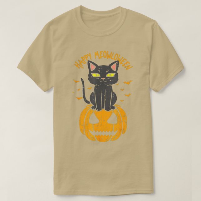 Lycklig Meowloween Black Cat Pumpkin Full Moon Ha T Shirt (Design framsida)