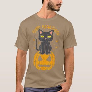 Lycklig Meowloween Black Cat Pumpkin Full Moon Ha T Shirt