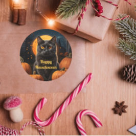 Lycklig Meowloween Cat Pumpkin Sticker Runt Klistermärke