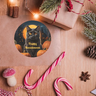 Lycklig Meowloween Cat Pumpkin Sticker Runt Klistermärke