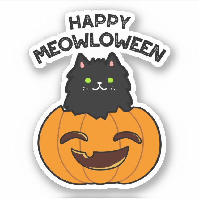 Lycklig Meowloween Funny Halloween Pun Klistermärken (Framsida)