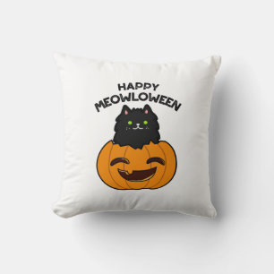 Lycklig Meowloween Funny Halloween Pun Kudde