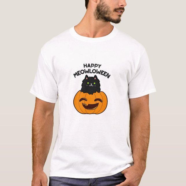 Lycklig Meowloween Funny Halloween Pun T Shirt (Framsida)