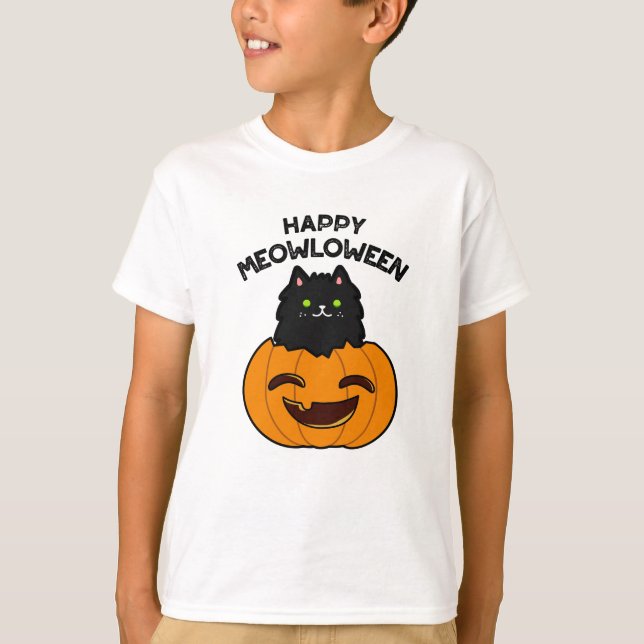 Lycklig Meowloween Funny Halloween Pun T Shirt (Framsida)