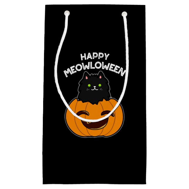 Lycklig Meowloween Halloween Black Cat Pun Mörk BG (Framsidan)