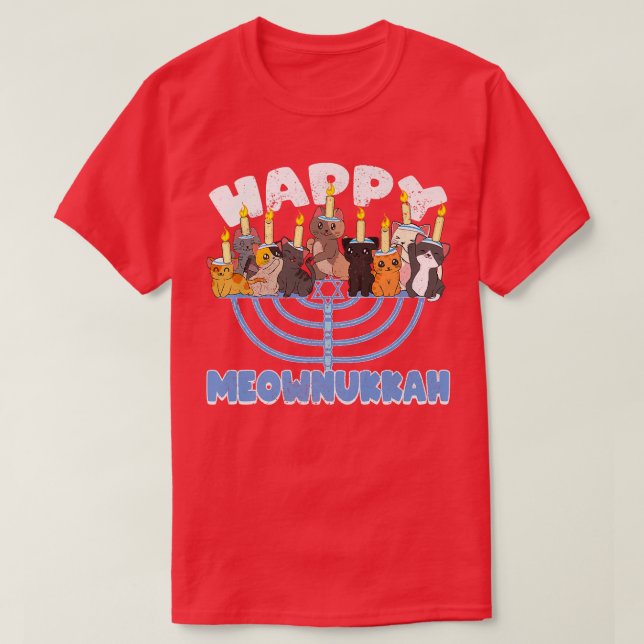 Lycklig Meownukkah Cats on Menorah for Hanukkah Ch T Shirt (Design framsida)