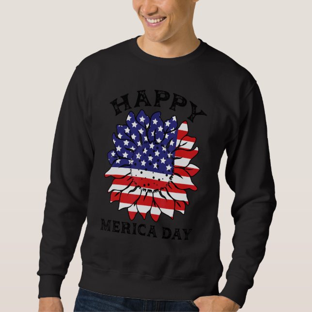 Lycklig Merica Day America Lång Ärmad Tröja (Framsida)