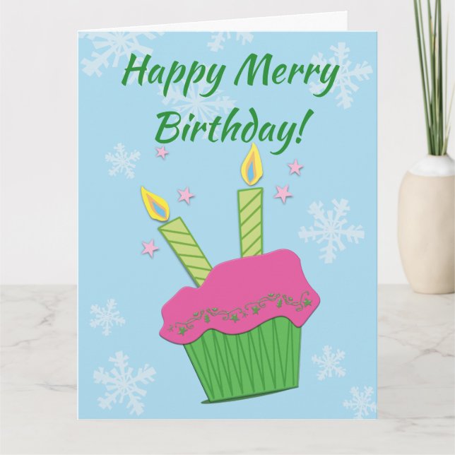 Lycklig Merry Birthday Cupkaka Candles Card Kort (Framsida)