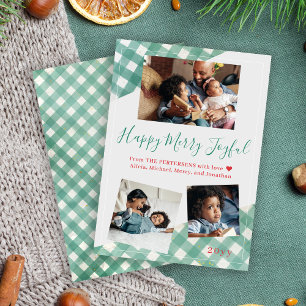 Lycklig Merry Glatt grönt för julfamiljens kollage Julkort