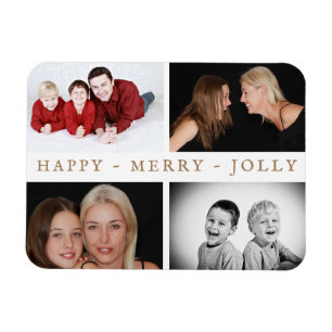Lycklig Merry Jolly Family 4 Photo Collage Helgdag Magnet