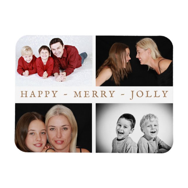 Lycklig Merry Jolly Family 4 Photo Collage Helgdag Magnet (Horisontell)