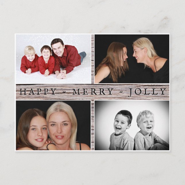 Lycklig Merry Jolly Rustic Family 4 Photo Collage Vykort (Framsida)