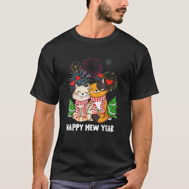 Lycklig Mew Year 2022 Funny Cat Nyårsafton Party T Shirt (Framsida)