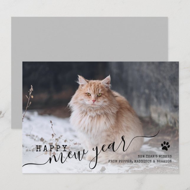 Lycklig Mew Year Cat Photo New Yards Helgdag Card Julkort (Fram/baksida)