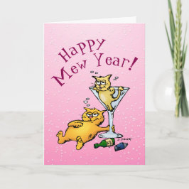 Lycklig Mew Year Funny Cocktail Kitten Card Helgkort