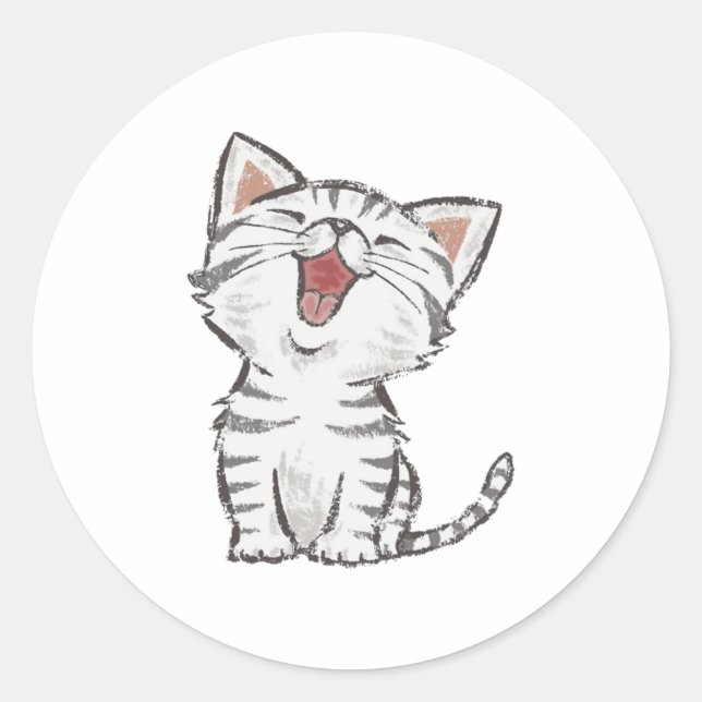 Lycklig Mewing Kitten Runt Klistermärke (Framsida)