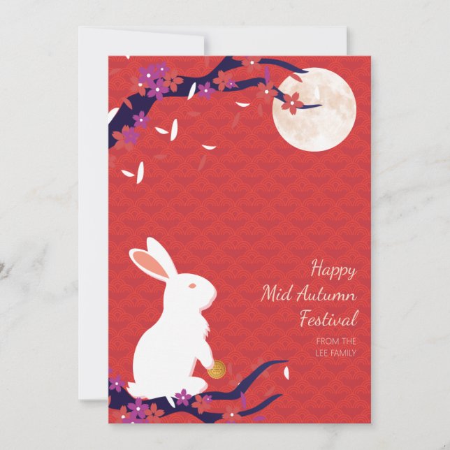 Lycklig: Mid Autumn Festival Rabbit Måne flata kor Inbjudningar (Framsida)