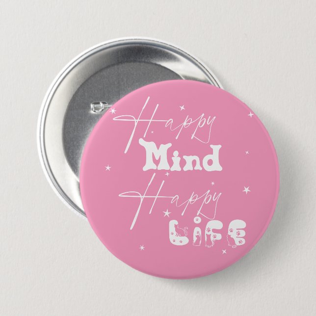 Lycklig Mind Lycklig Life Cute Button Knapp (Framsida & baksida)