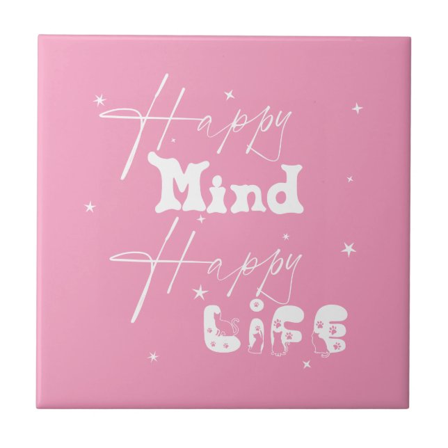 Lycklig Mind Lycklig Life Cute Ceramic Tile Kakelplatta (Framsidan)