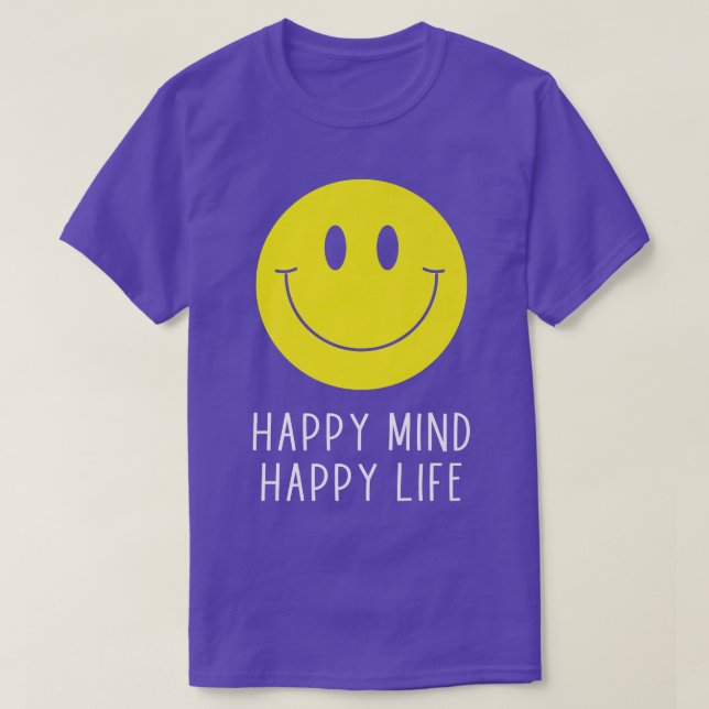 Lycklig Mind Lycklig Life Gult Smile Ansikte Motiv T Shirt (Design framsida)