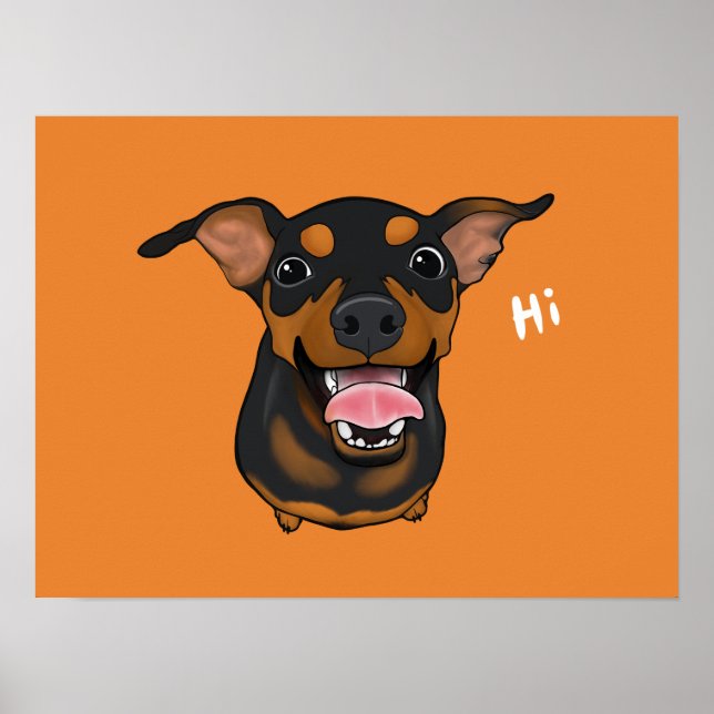 Lycklig Miniature Pinscher Min Pin Porträtt Poster (Framsidan)