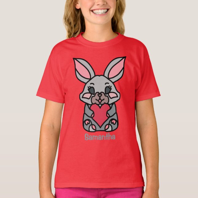Lycklig minimalistbunny med hjärta | Kärlek T Shirt (Framsida)