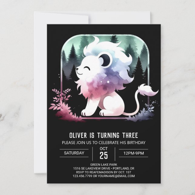 Lycklig minimalistiska Lejona födelsedag Inbjudningar (Framsida)