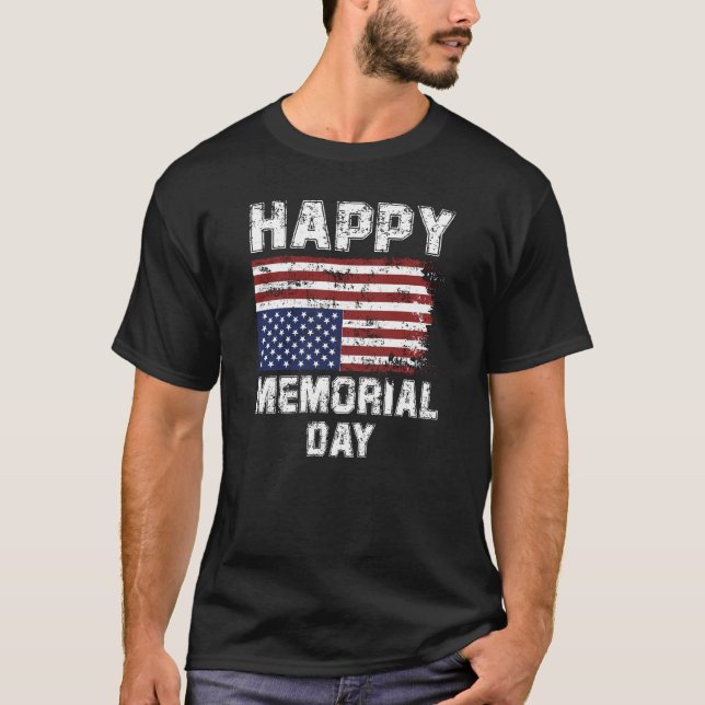 Lycklig, minnesdag, grungy text USA flagga T Shirt (Framsida)