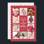 Lycklig Modern Merry & Bright Photo Collage Red Julkort<br><div class="desc">Utrymme för tio underbara foton av din vackra familj! I jultomten, som är en perfekt för att fira årstiden, har detta 5 x 7-kort modern typografi, skalopad kant och enkel formatering för att belysa dina familjefotografier. Rum på baksidan för ditt eget personliga helgdag-meddelande. Perfekt för ett "år i recension"-utfall av...</div>