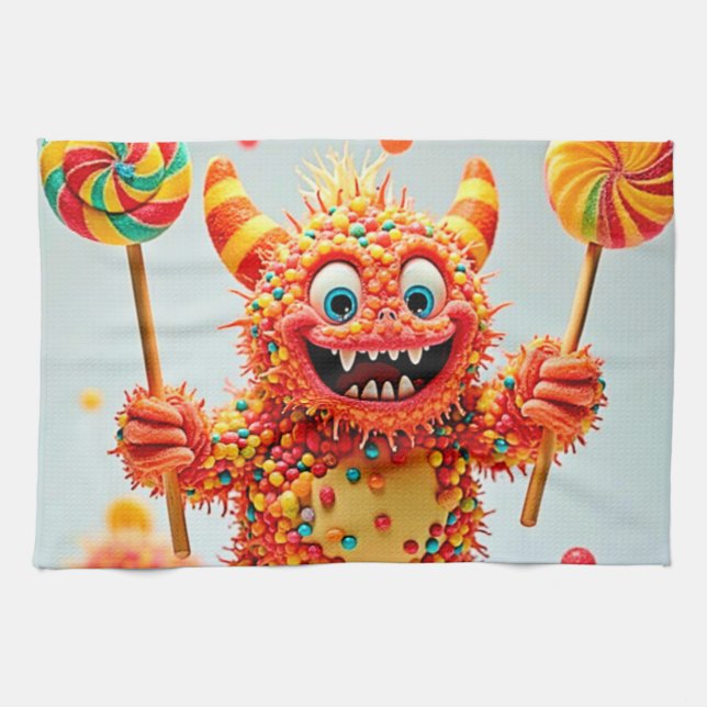 Lycklig Monster Candy Delight Design Kökshandduk (Horisontell)