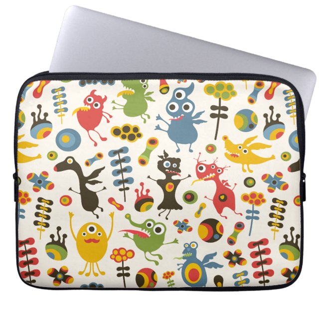 Lycklig Monsters Laptop Sleeve (Framsidan)
