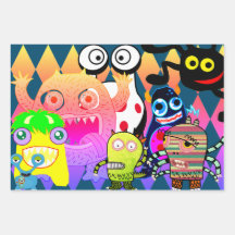 LYCKLIG MONSTERS Wrapping Papper Flat Lakan set av