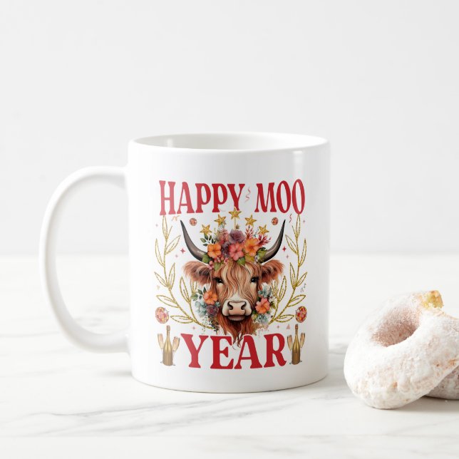 Lycklig Moo-år för höglandskaffe av kummel Mugg (Med munk)