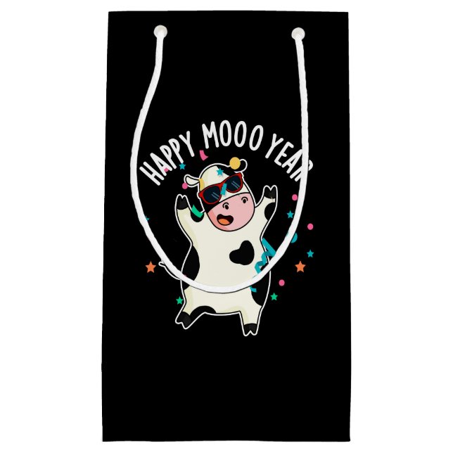 Lycklig Moo Year Funny Cow Pun Mörk BG (Framsidan)