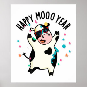 Lycklig Moo Year Funny Cow Pun Poster
