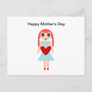 Lycklig Mor dag Girl with Heart Vykort