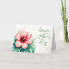 Lycklig Mor dag Hibiscus Watercolor Tropical Tack Kort