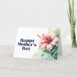 Lycklig Mor dag Hibiscus Watercolor Tropical Tack Kort