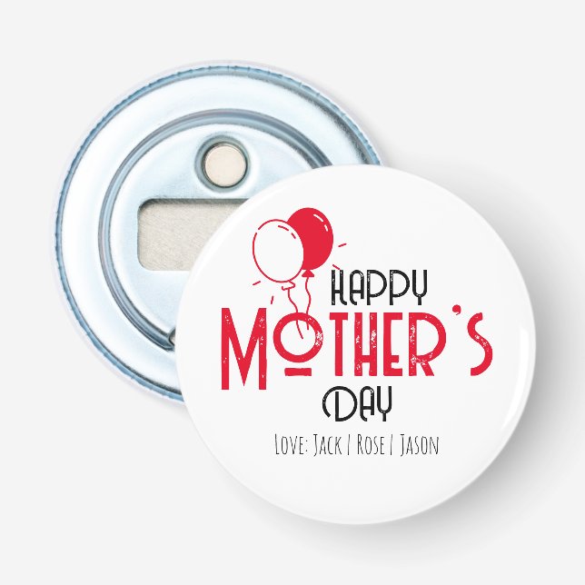 Lycklig Mor dag med röda ballonger med Namn Flasköppnare (Framsidan)