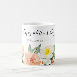Lycklig Mor dag - persikofärgningsblommor Kaffemugg