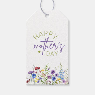 Lycklig Mor dag Watercolor Wildblommor & Heart Presentetikett