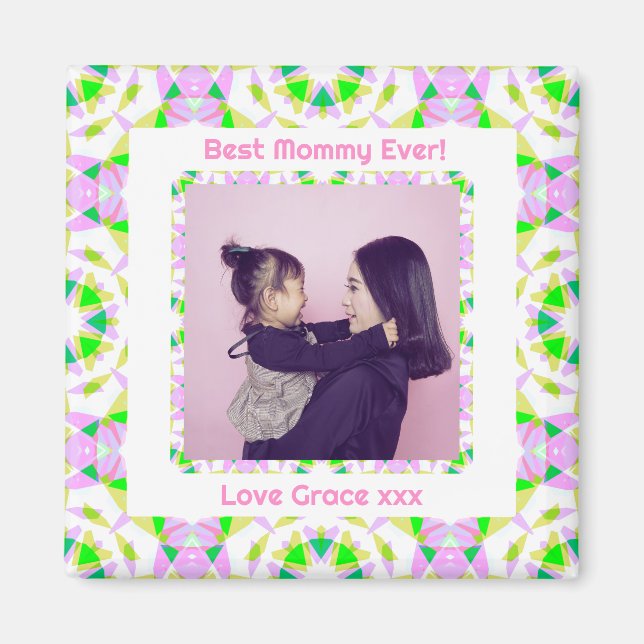 Lycklig Mor:s bästa Mamma Mamma någonsin Rosa Grön Magnet (Framsidan)