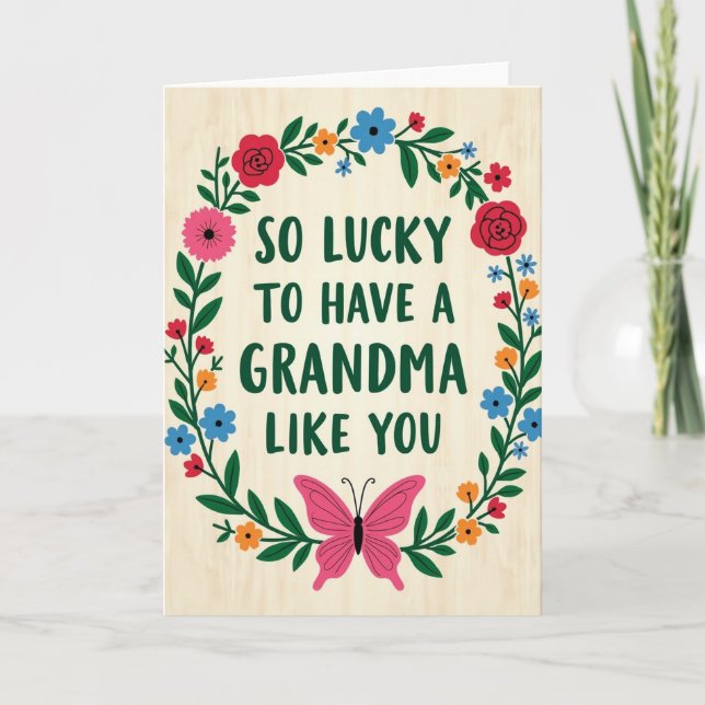 Lycklig Mormor Blommig Konst Kort (Framsida)