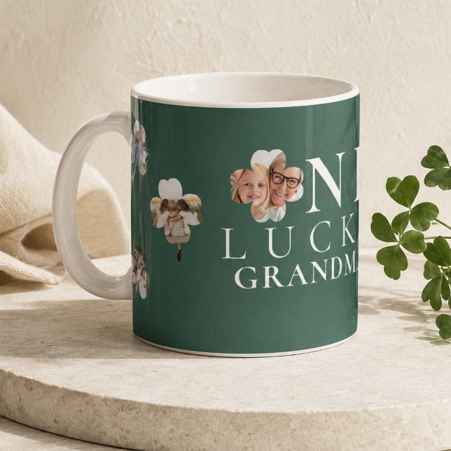 Lycklig Mormor Grön Shamrock Foto Kaffemugg (Lucky Grandma Green Shamrock Photo Coffee Mug)