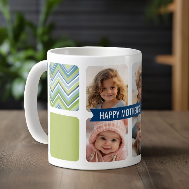 Lycklig Mors dag Anpassningsbar 4 Fotokollage Chev Kaffemugg (Custom Photo Mug)