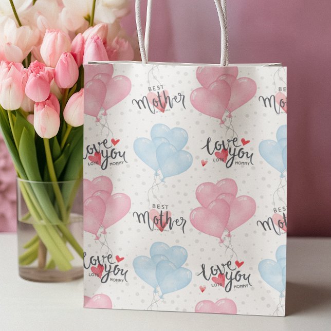 Lycklig Mors dag baby rosa och blått tema (Happy Mother's day baby pink & blue theme Medium Gift Bag)