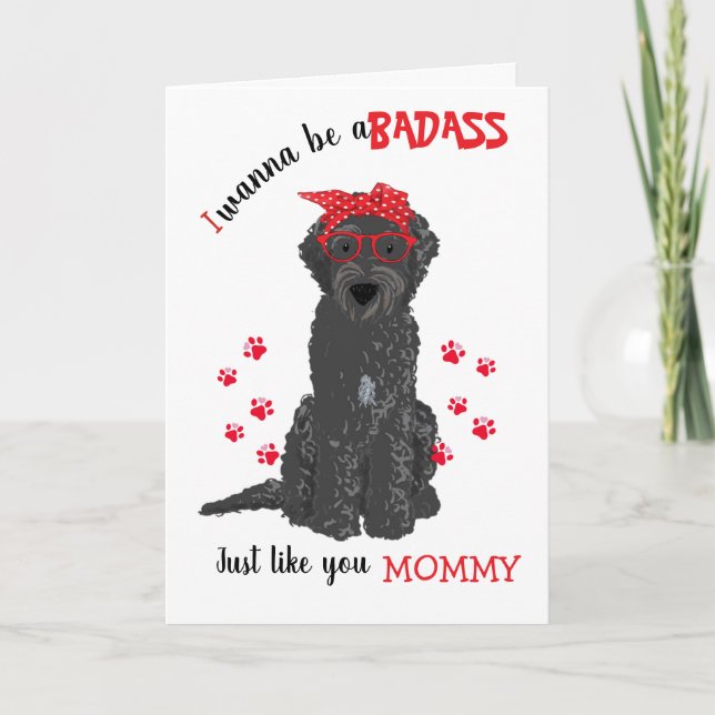 Lycklig Mors dag Badass Black Labradoodle Hund Kort (Framsida)